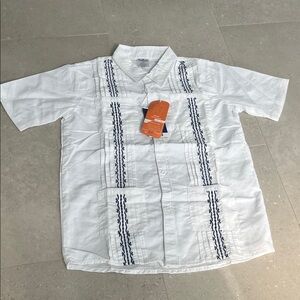 Guayabera White Kids Button Down Shirt with Embroidery SPF 50+
